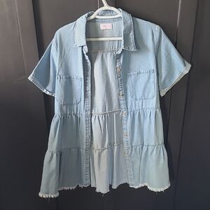 Pink Lily Light Blue Denim Shirt